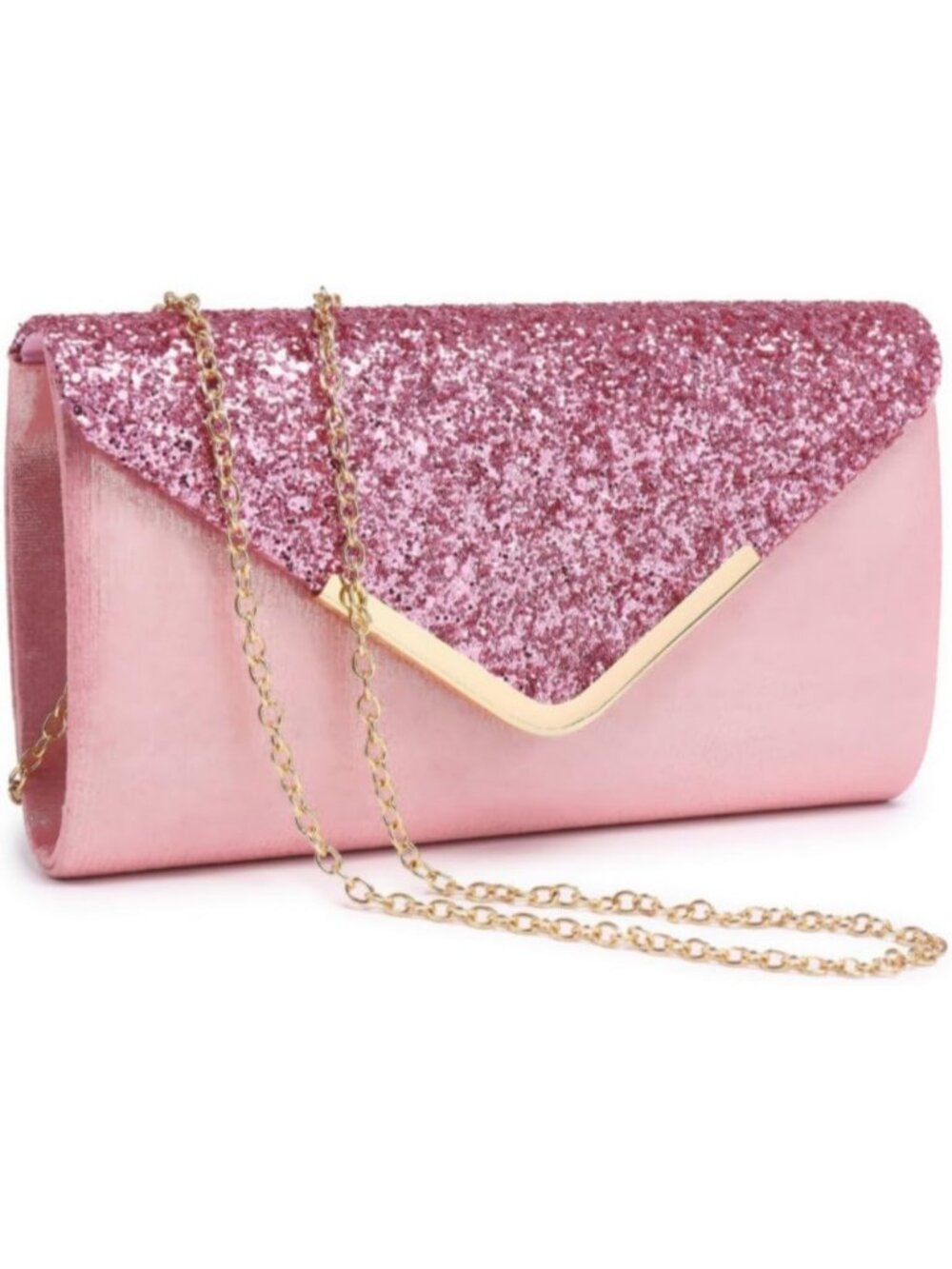 Women's Pink Gold Hardware Glitter Clutch Purse Evening Wedding Shoulder Bag